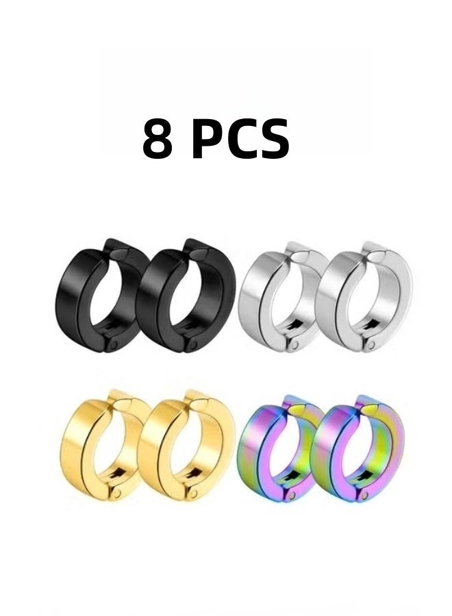 8 Pieces  of Non Piercing Earrings Ear Clip Fake Ear Hoops for Men and Women Stainless Steel 4 Colors Men Magnet Ear Stud Non Piercing Clip Ms Earrings Ear studs simple false earrings ear clips - Image 1